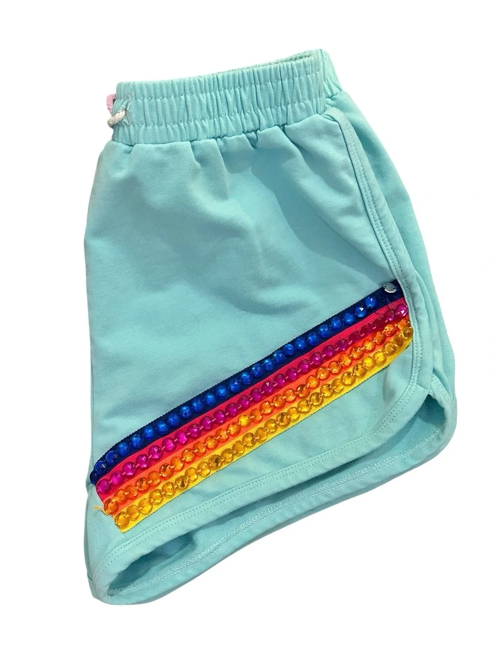 NWT - Lola + The Boys Aqua Blue Beaded Rainbow Dreams Dolphin Shorts - Size 12